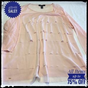 INTERNATIONAL CONCEPT PINK RUFFLED FRONT BLOUSE